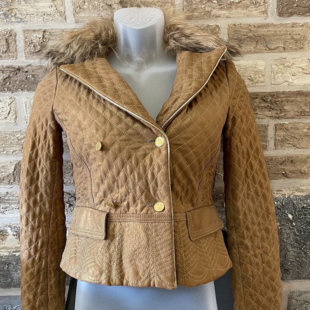 Roberto Cavalli Short Women Jacket Gold Genuine Leather Sheepskin Size S  $2300